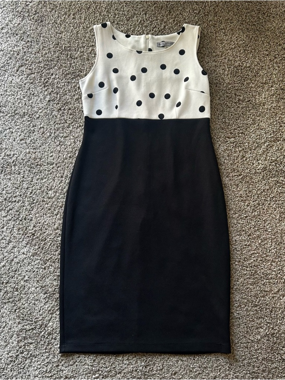 Danny & Nicole Black and White Polka Dot Midi Sheath Dress